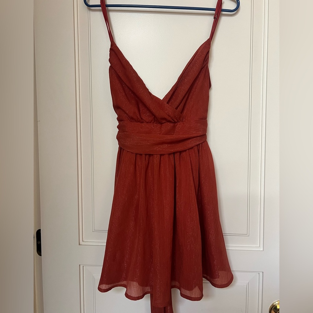 Lucy in the Sky Eliza Chiffon A-Line Dress in Burnt Orange